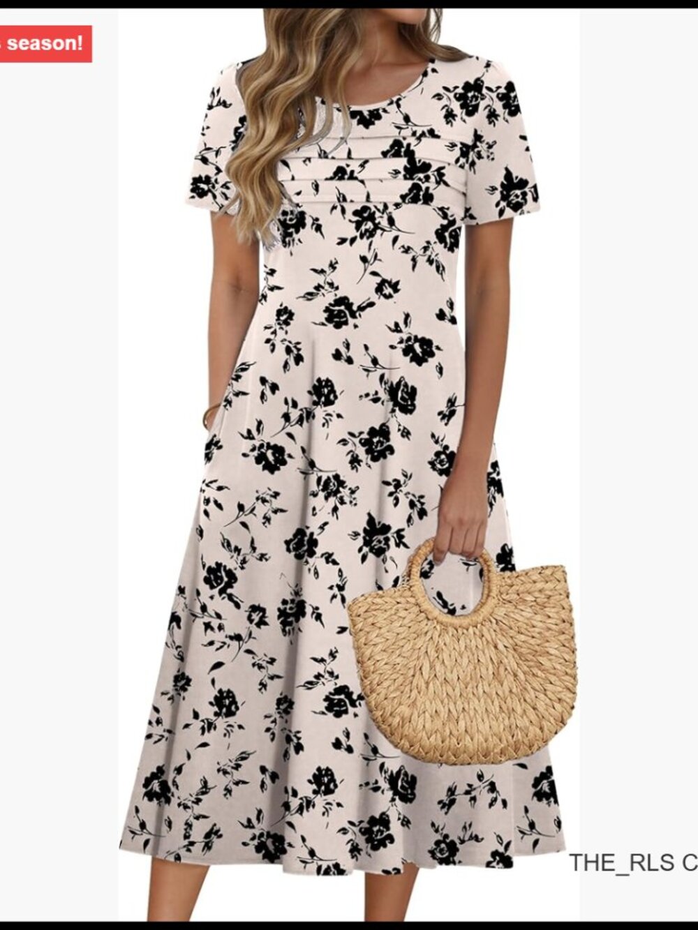 Polyester Spandex Flare Midi Dress with Pockets Casual Summer Sundress